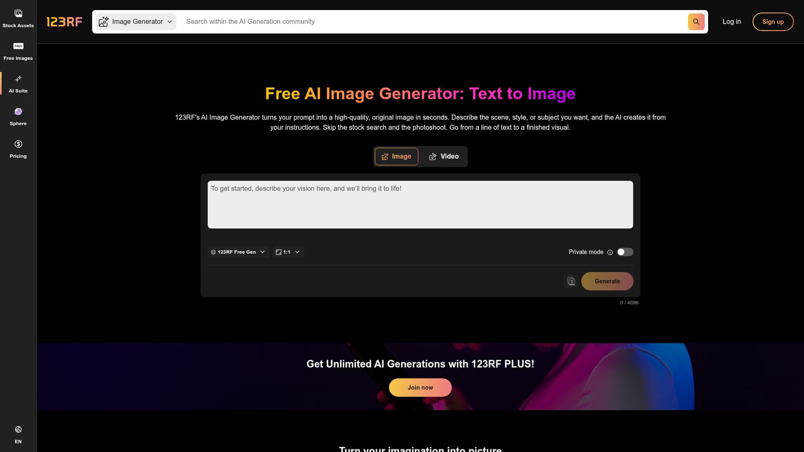 123RF — Open the AI Image Generator