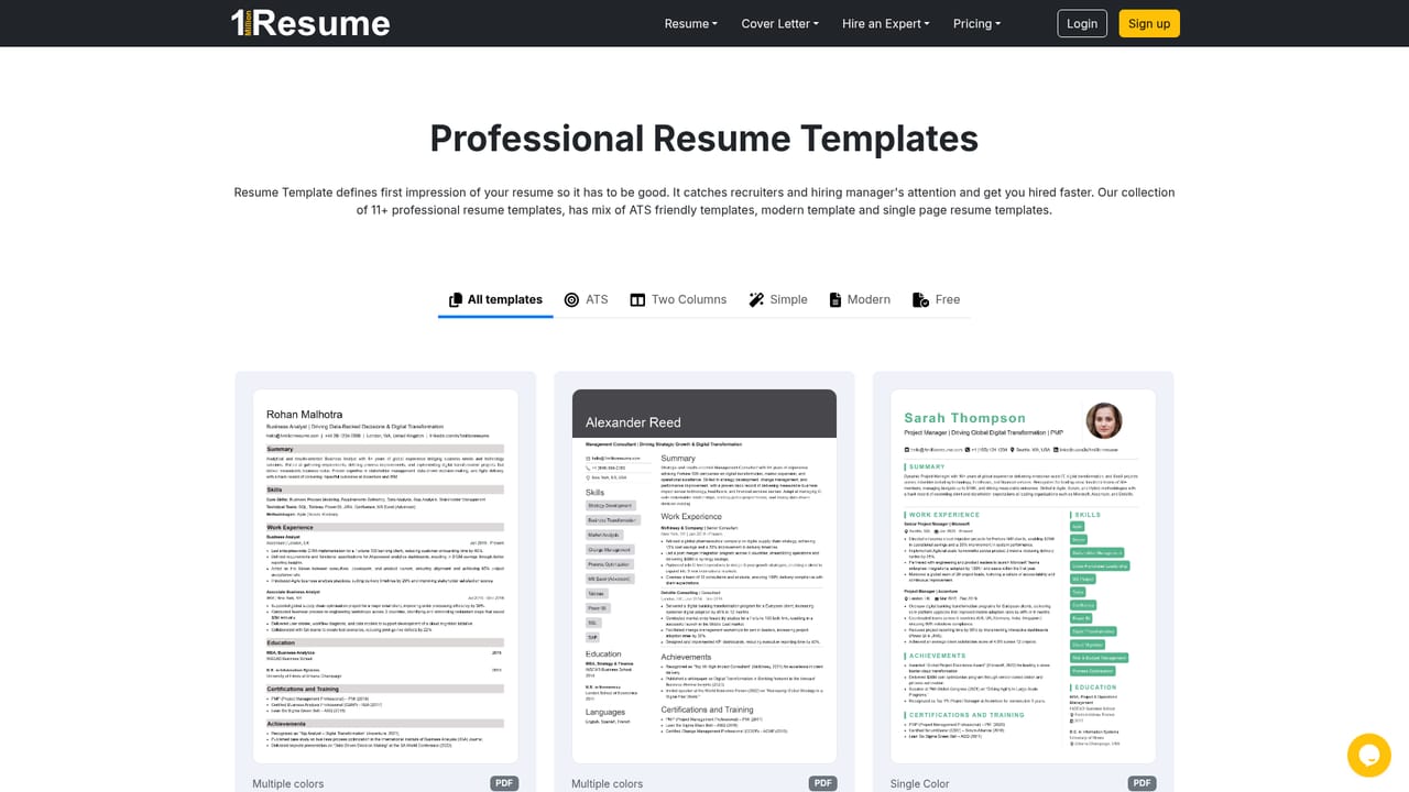 1MillionResume — Pick a template or import an existing resume