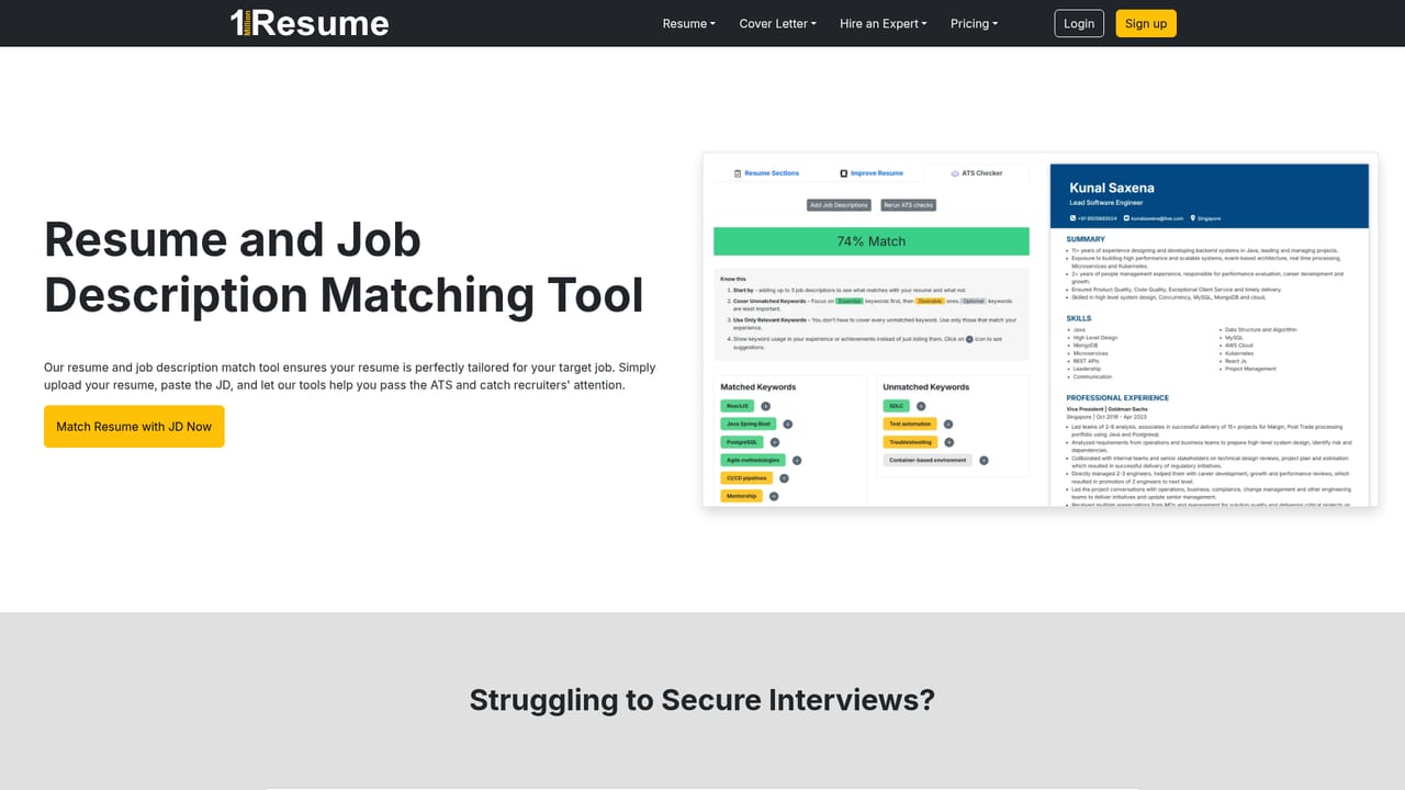 1MillionResume — Tailor the resume to a specific posting