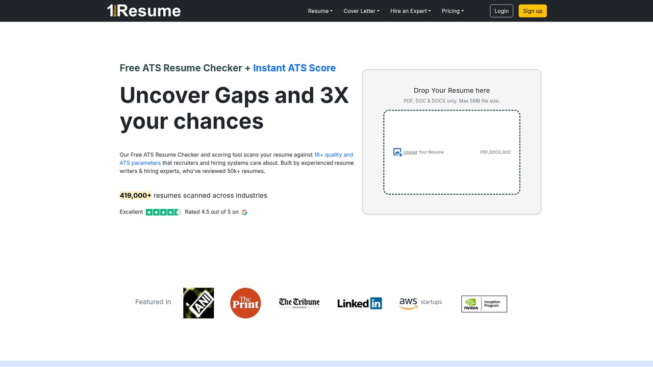 1MillionResume — Run the free resume checker