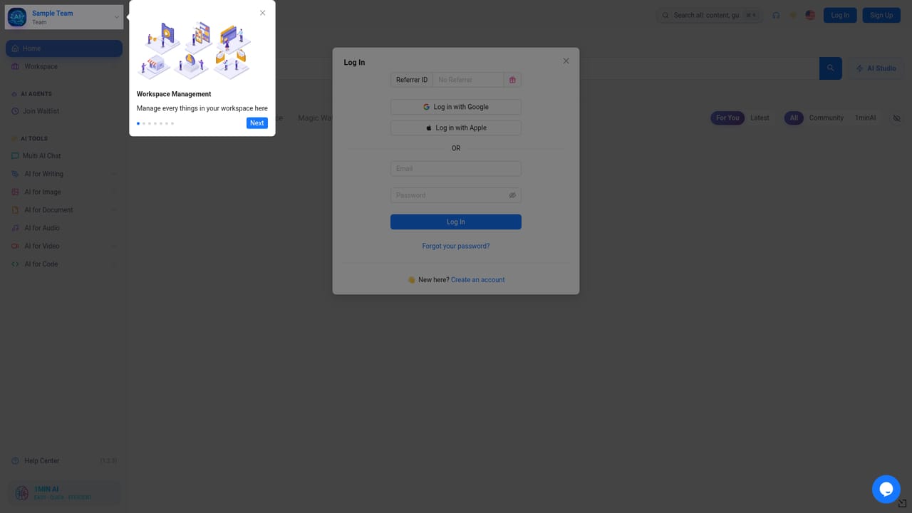 1minAI — Create your free account