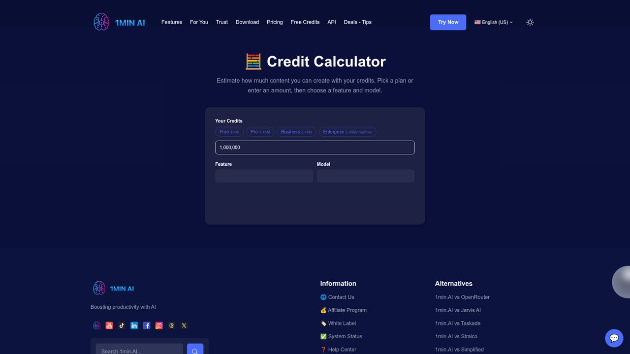 1minAI — Estimate your credit usage