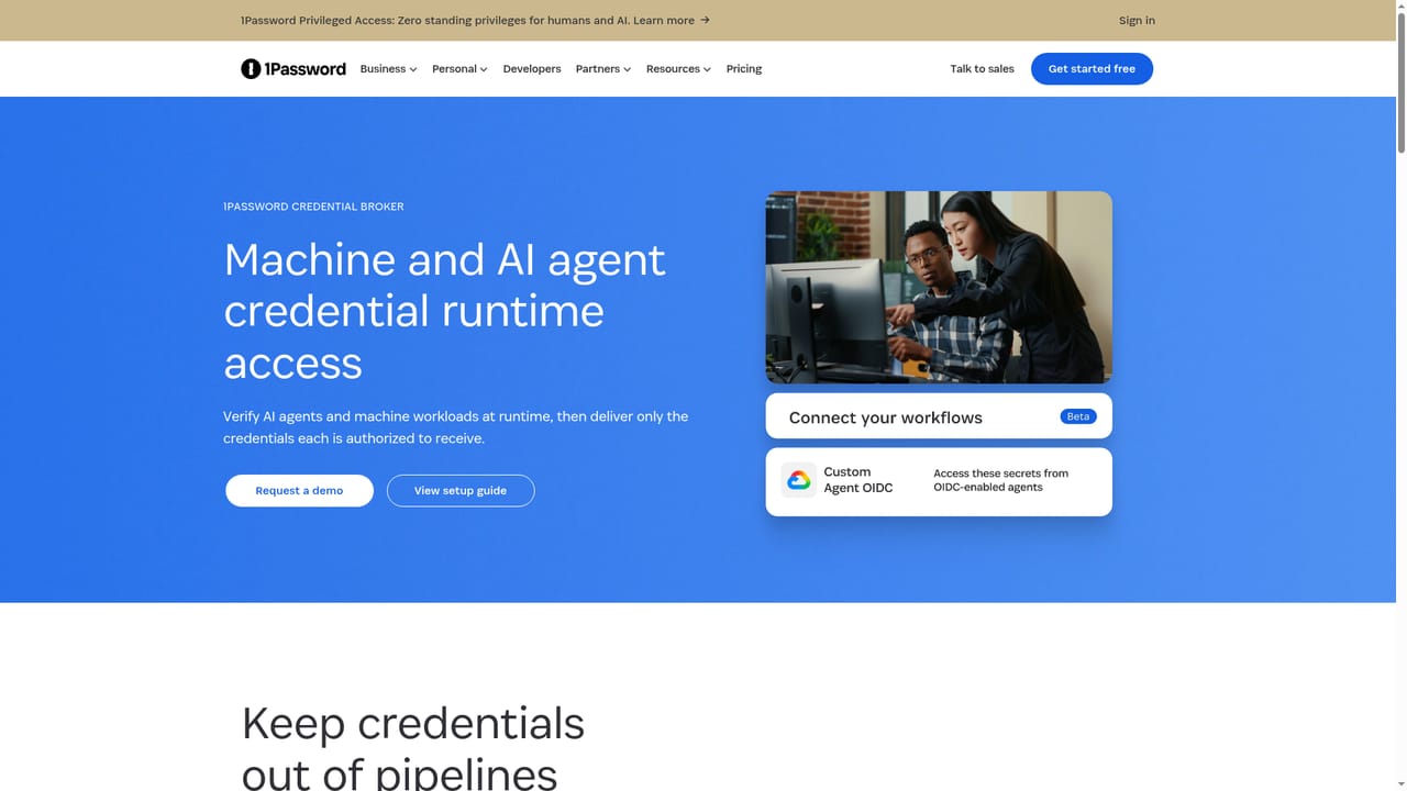 1Password — Broker credentials to agents and pipelines