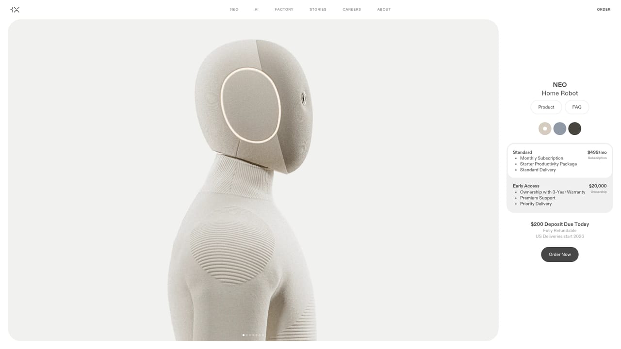 1X TECH NEO Home Robot — Reserve a unit with a deposit