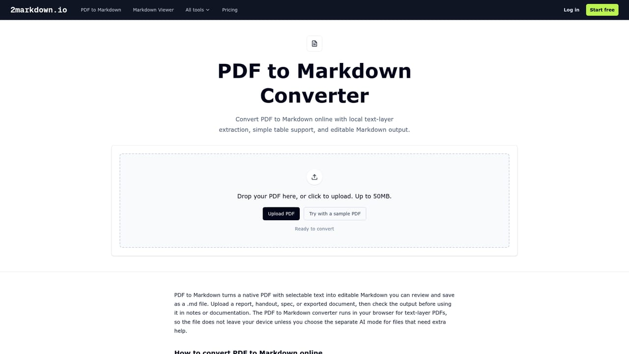 2markdown — Upload a file or paste a link