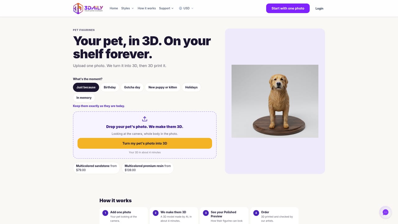 3DAiLY — Preview a figurine in 3D and order