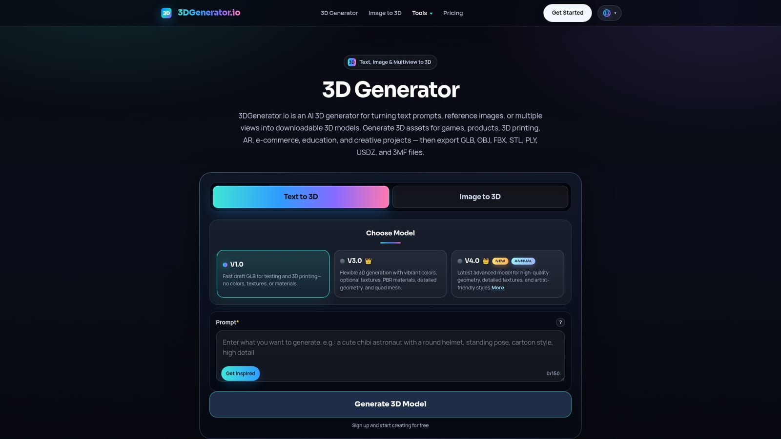 3DGenerator.io — Sign in and open the generator
