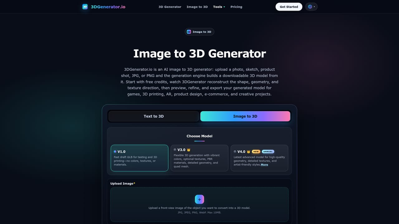 3DGenerator.io — Choose how you want to provide input