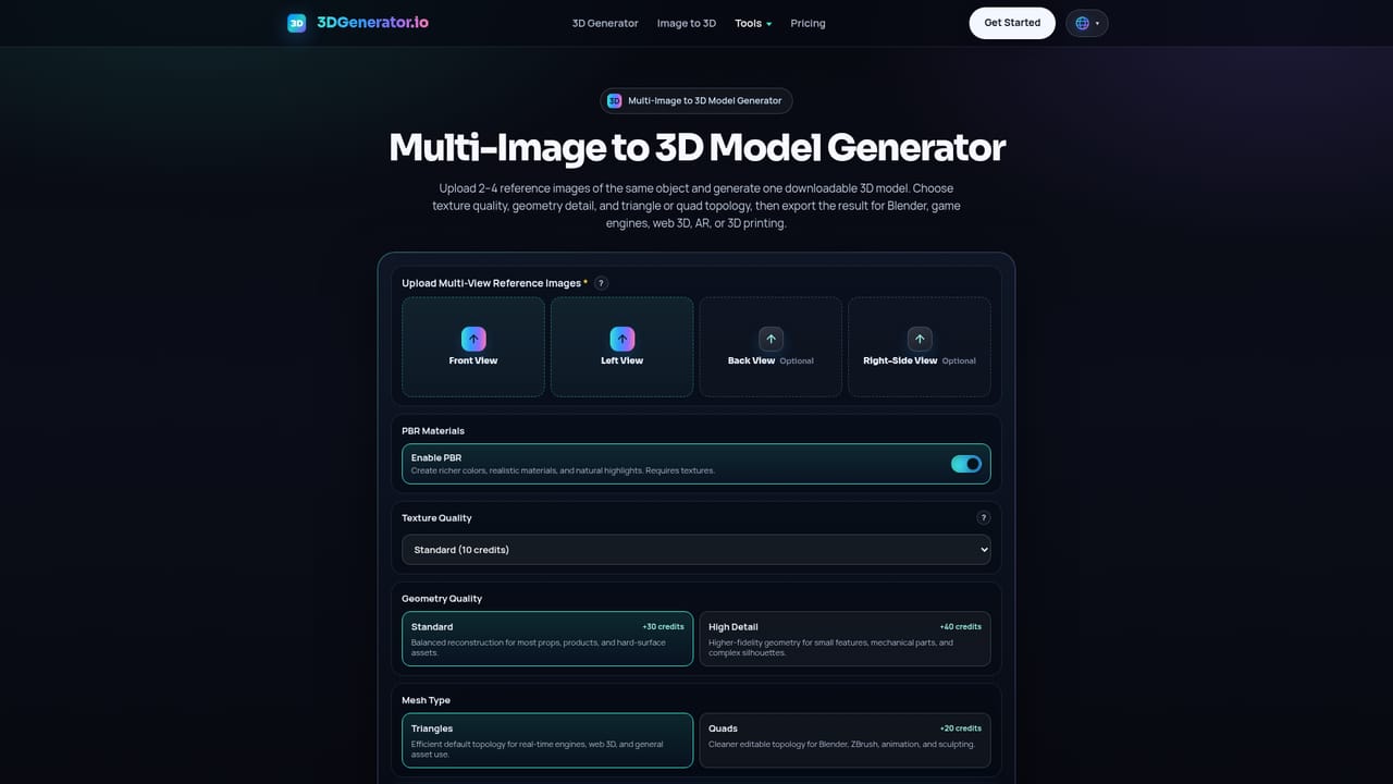3DGenerator.io — Write the prompt or load references