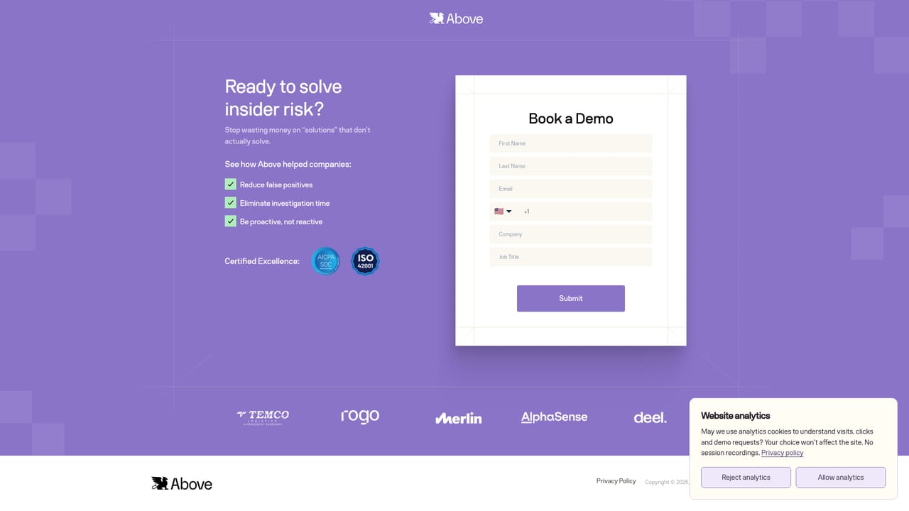 Above Security — Book a demo and scope the deployment