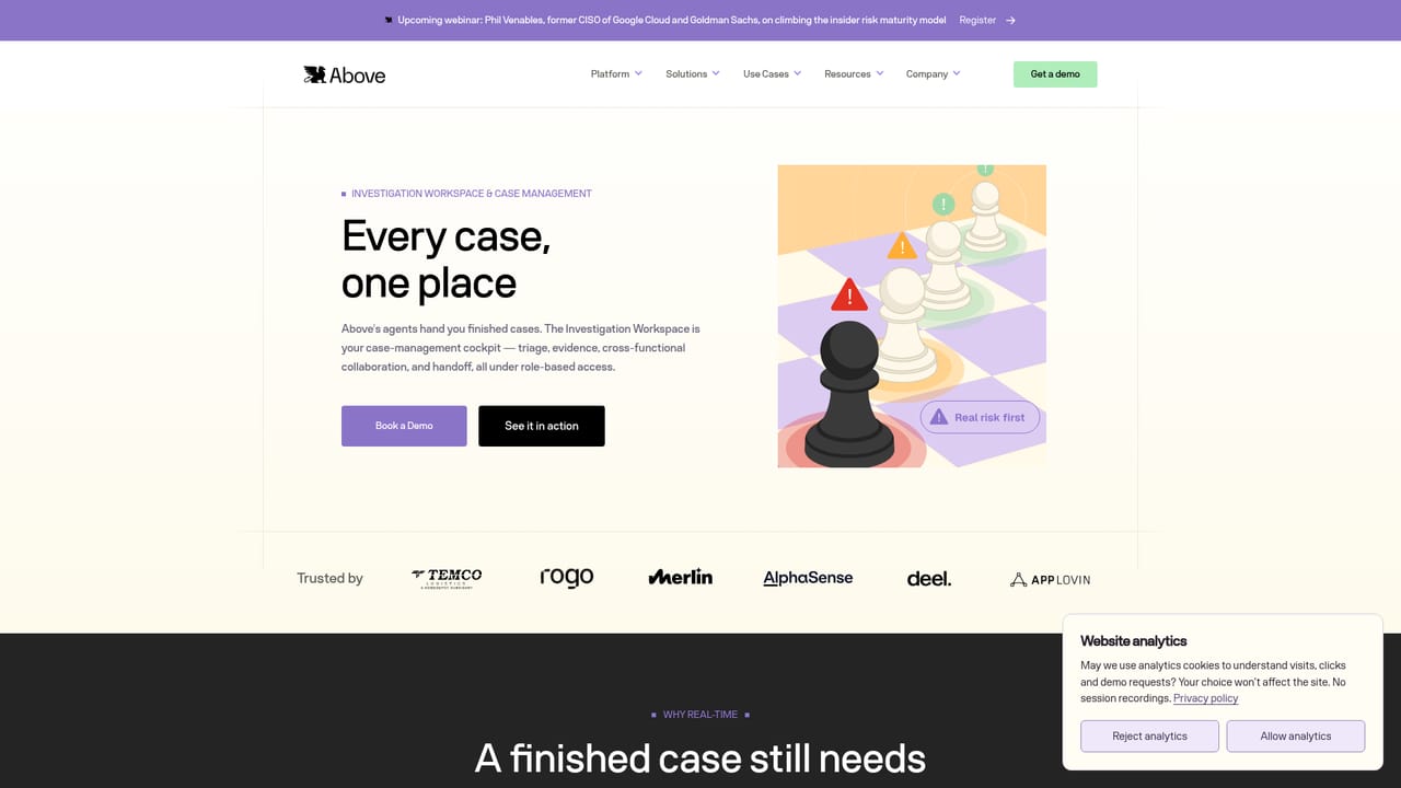 Above Security — Work cases in the investigation workspace