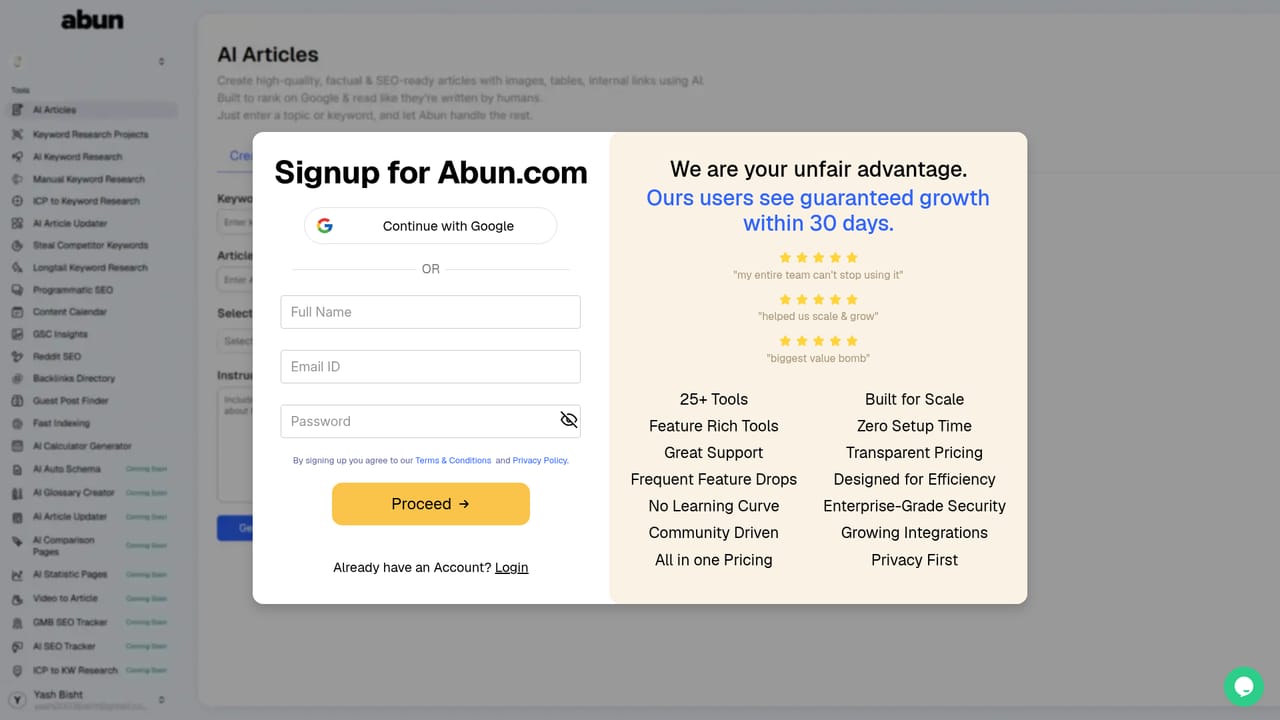Abun.com — Create your account