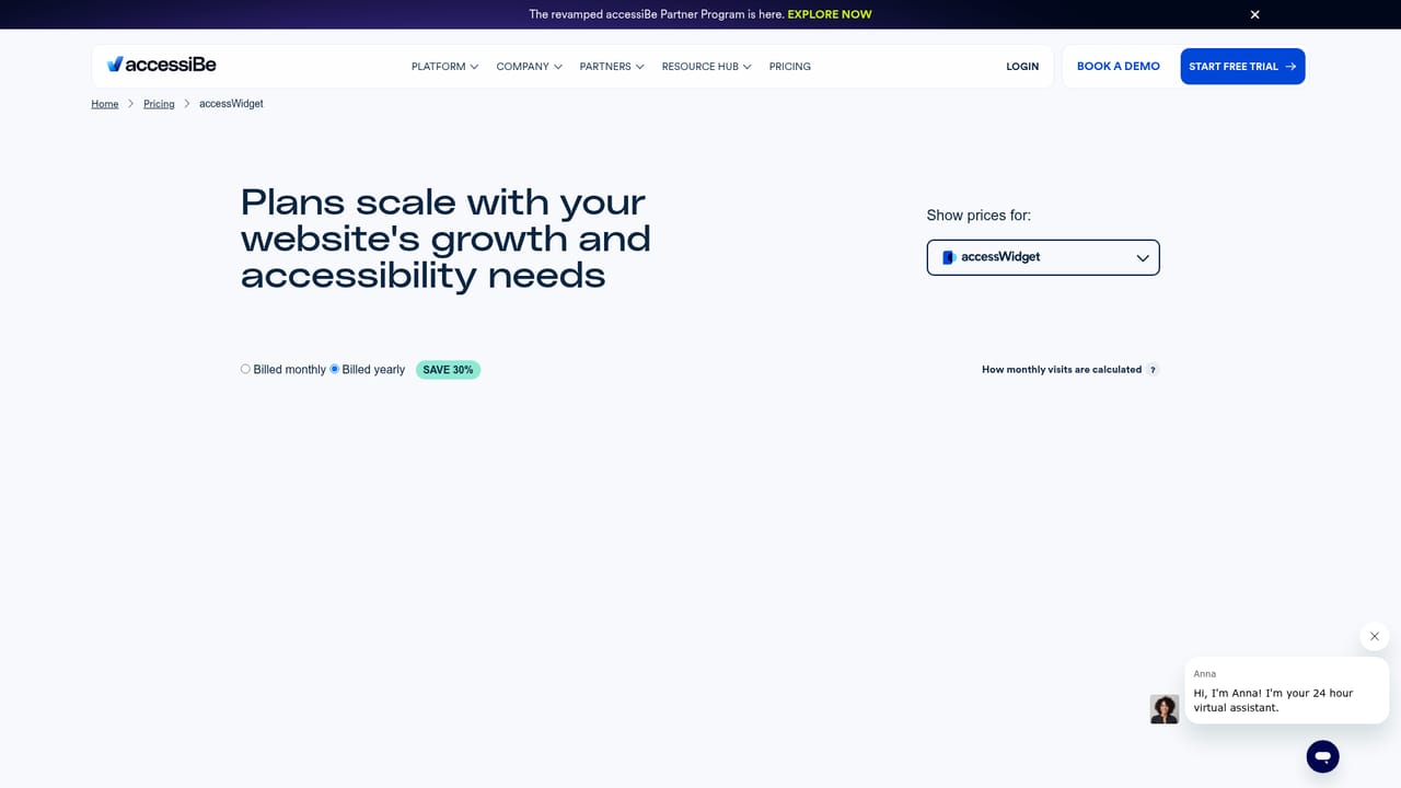 accessiBe — Check the pricing plan for your site size