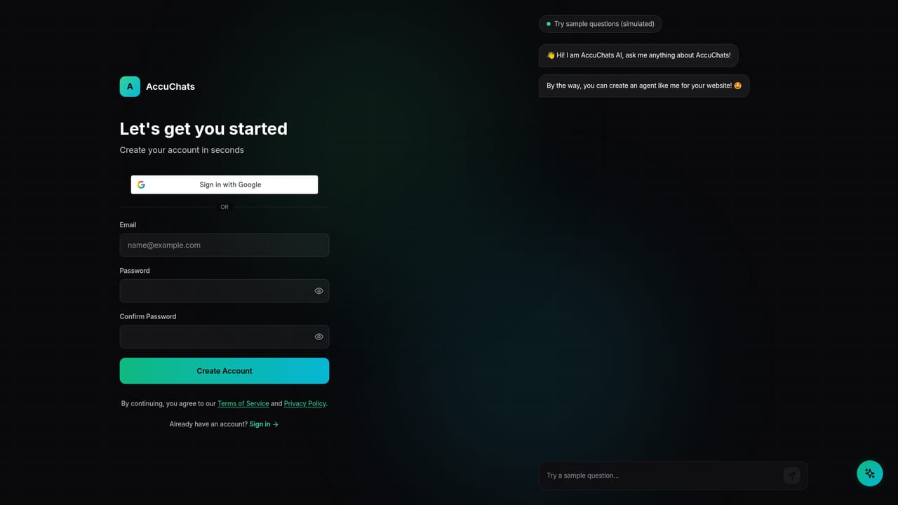 AccuChats — Create an account