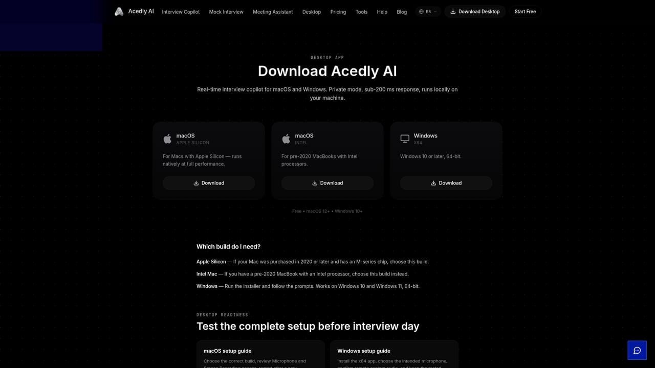 Acedly AI — Install the desktop app for live use