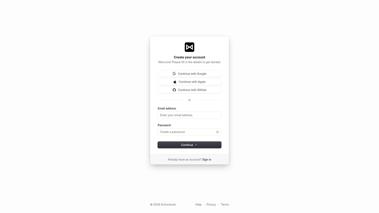 Actionbook — Sign in if you want a saved workspace