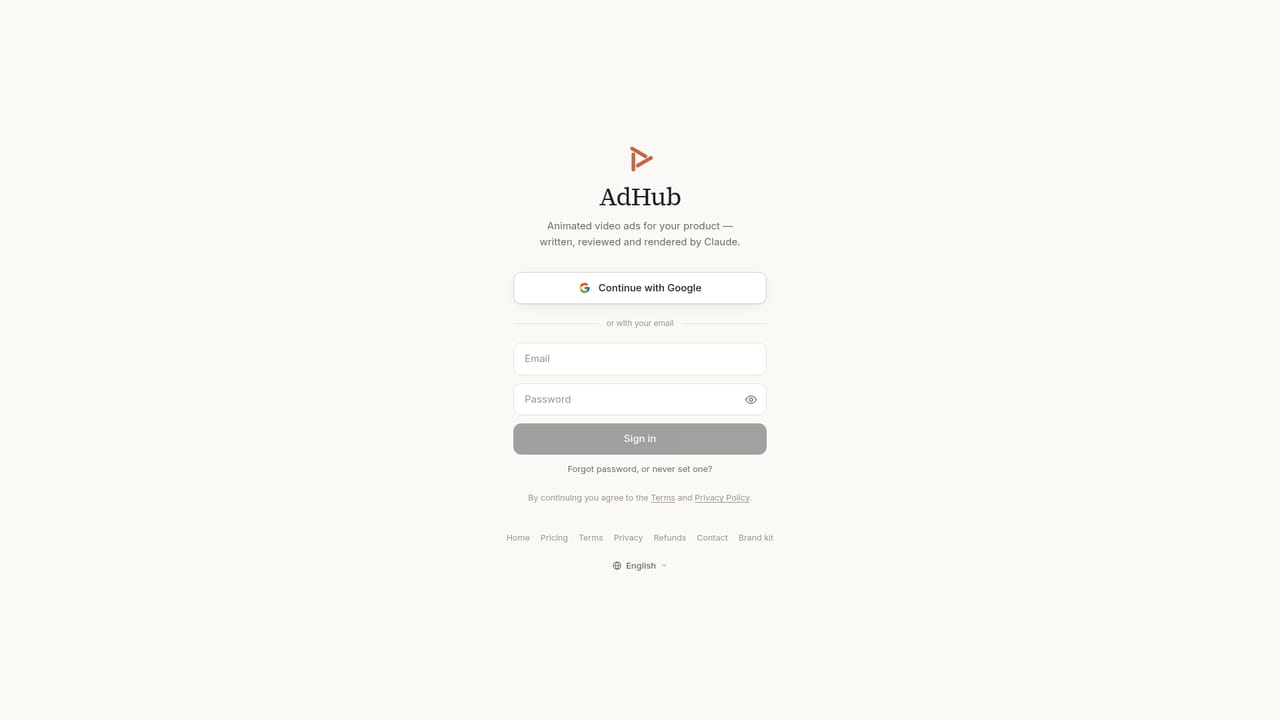 AdHub — Sign in and claim the starter credits