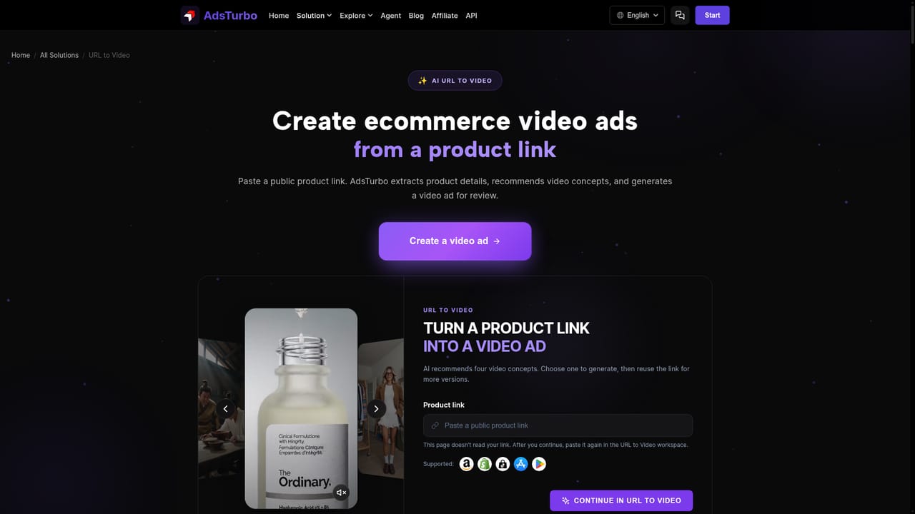 AdsTurbo — Generate from a product link or photo