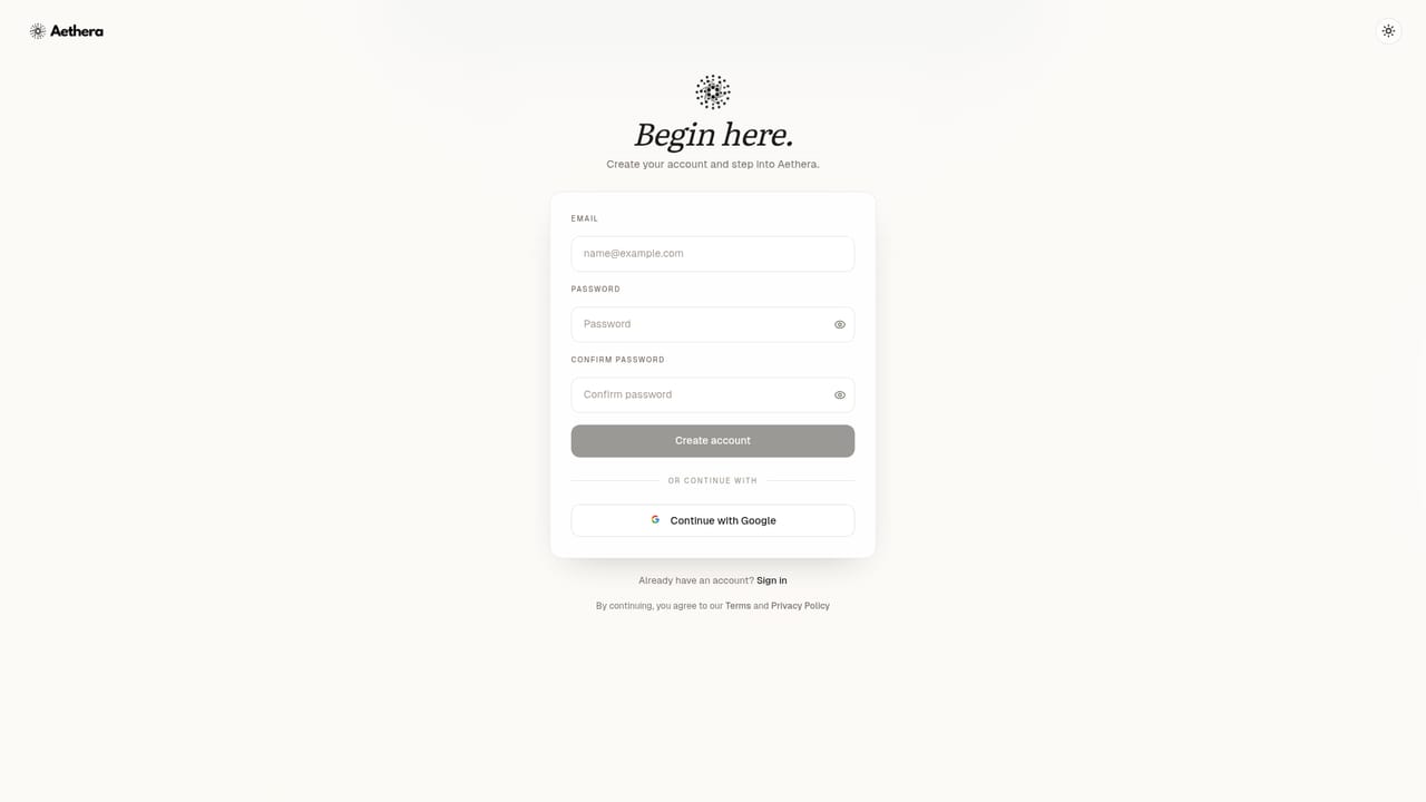 Aethera — Create a free account