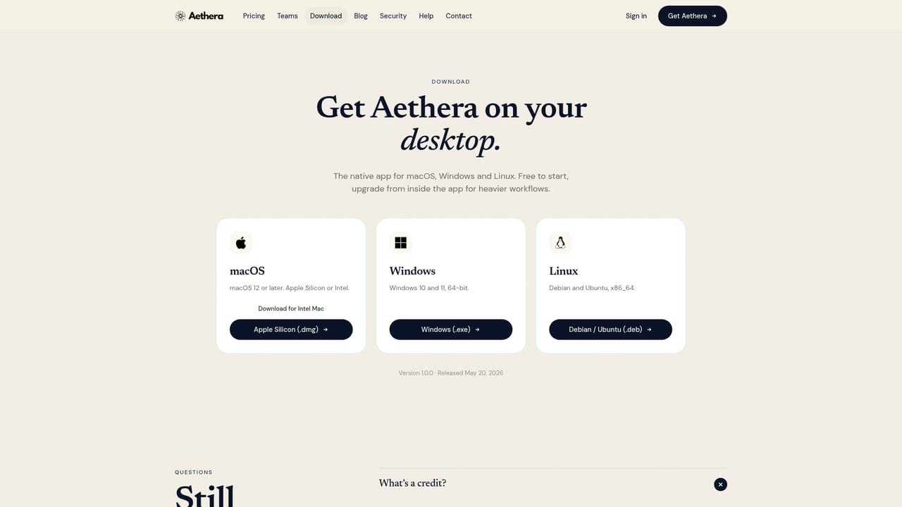 Aethera — Install the desktop app if needed