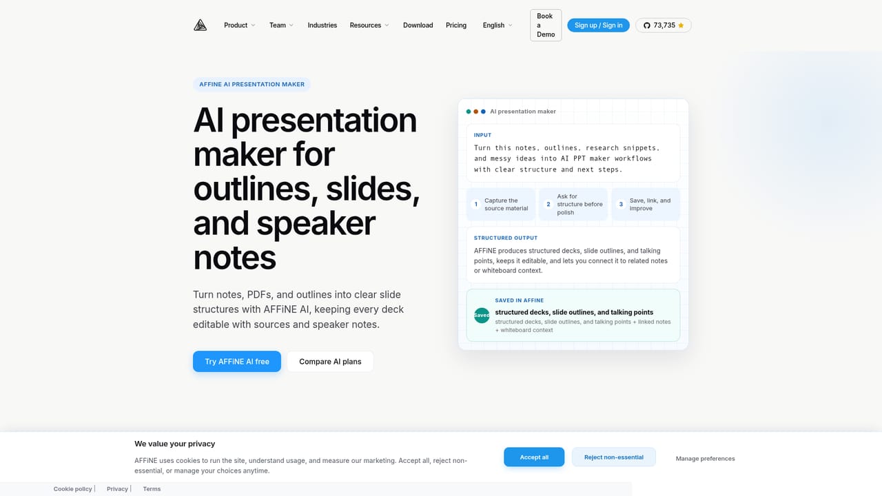 AFFiNE AI — Draft a presentation
