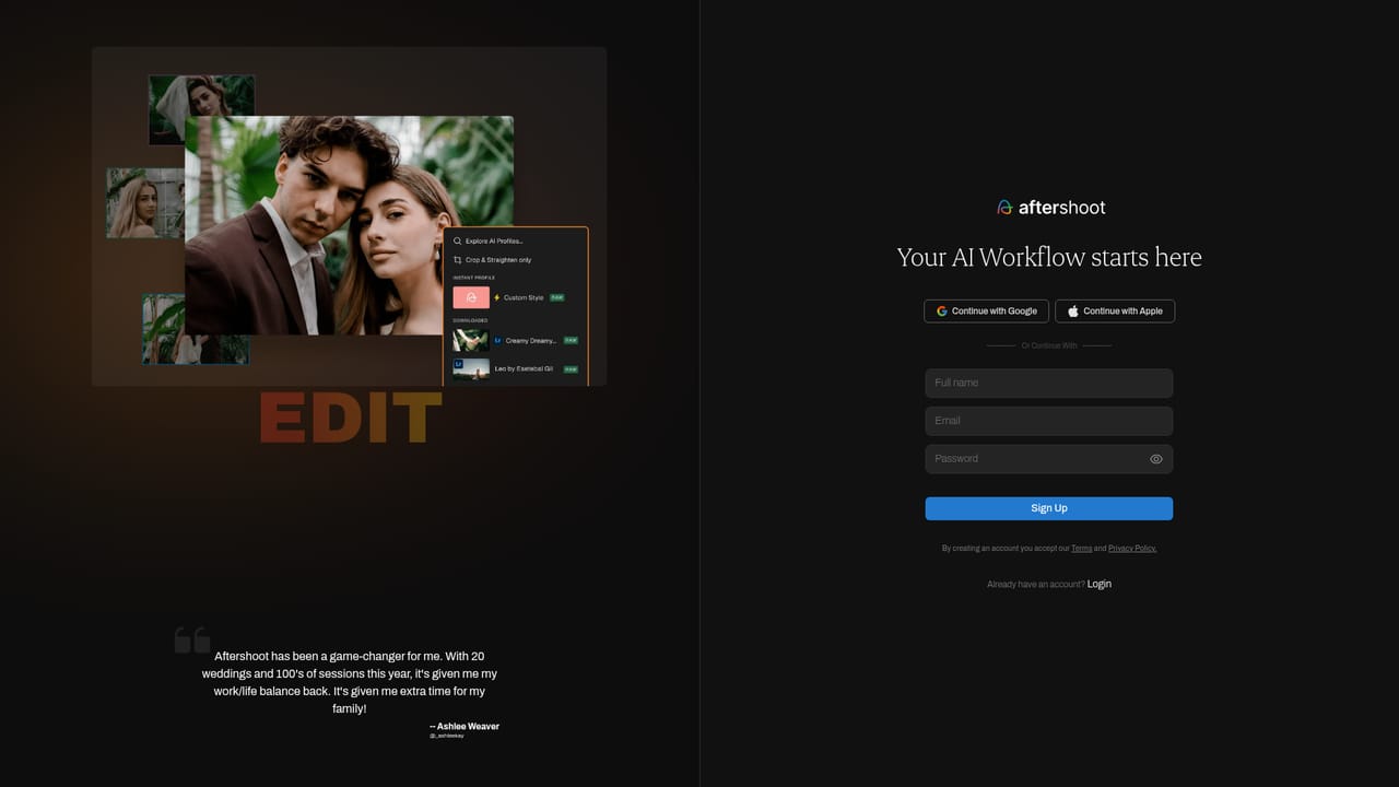 AfterShoot — Create your account and start the trial