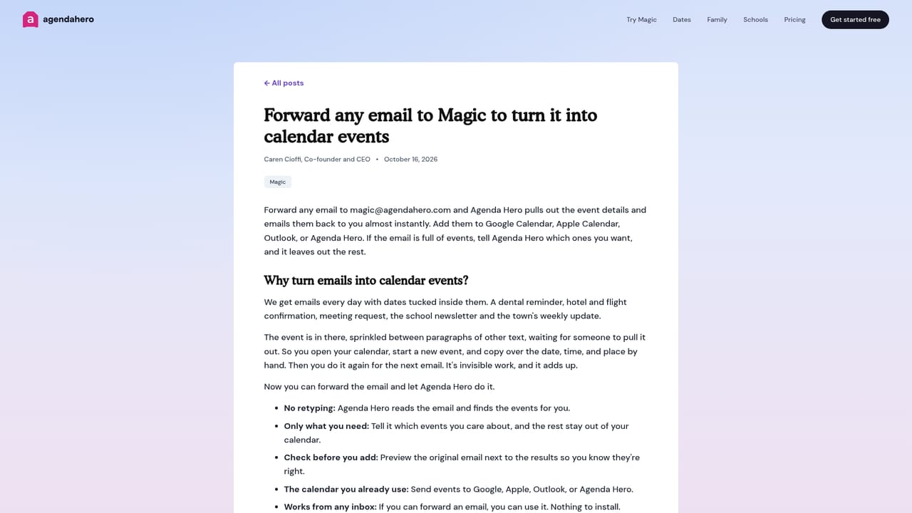 Agenda Hero — Forward emails for conversion
