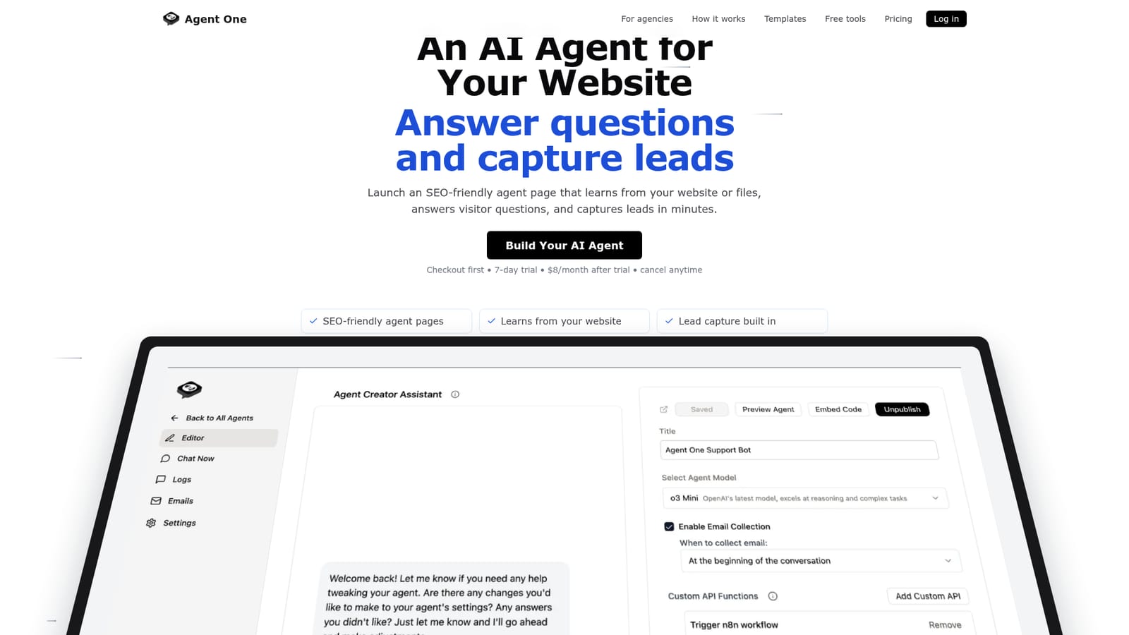 Agent One — Start the agent builder