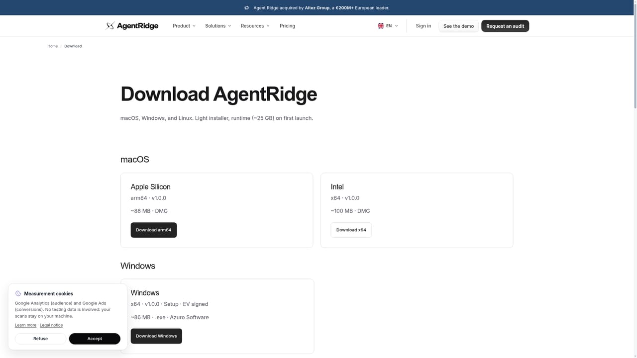 Agent Ridge — Create an account and download the software