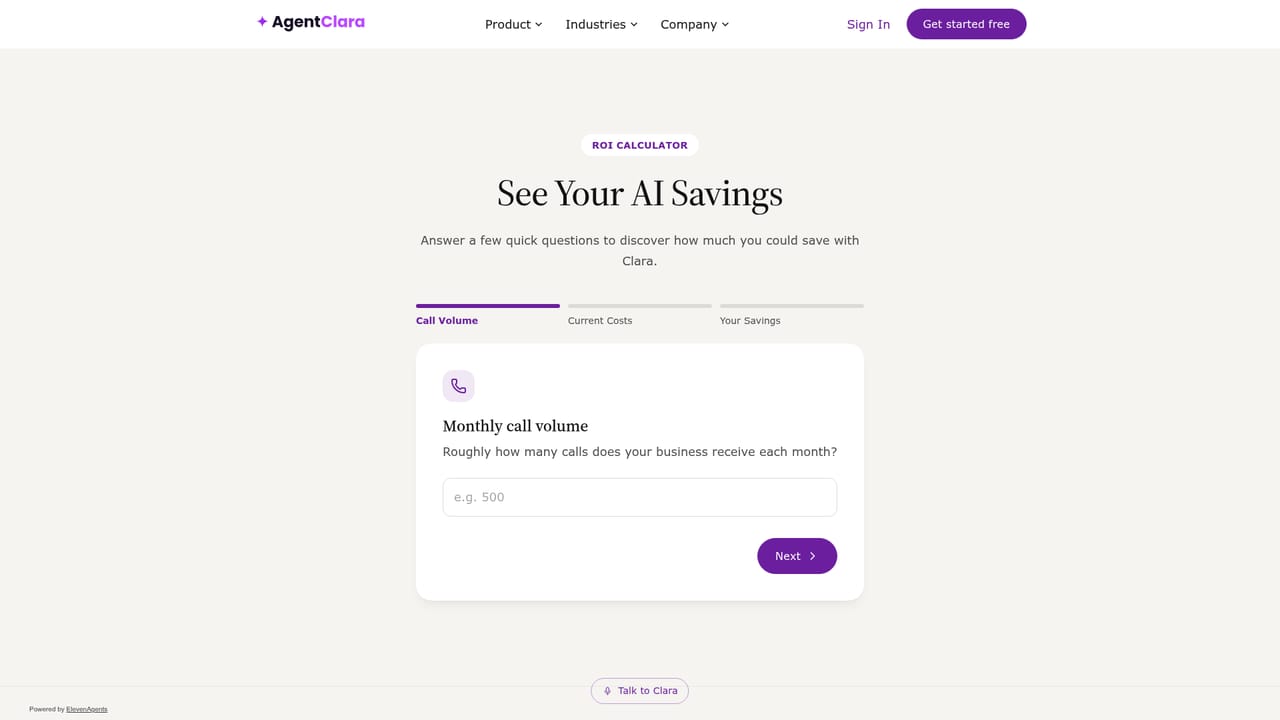 AgentClara — Estimate your monthly call volume