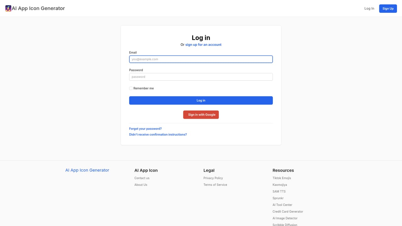 AI App Icon Generator — Open the sign in page and create an account