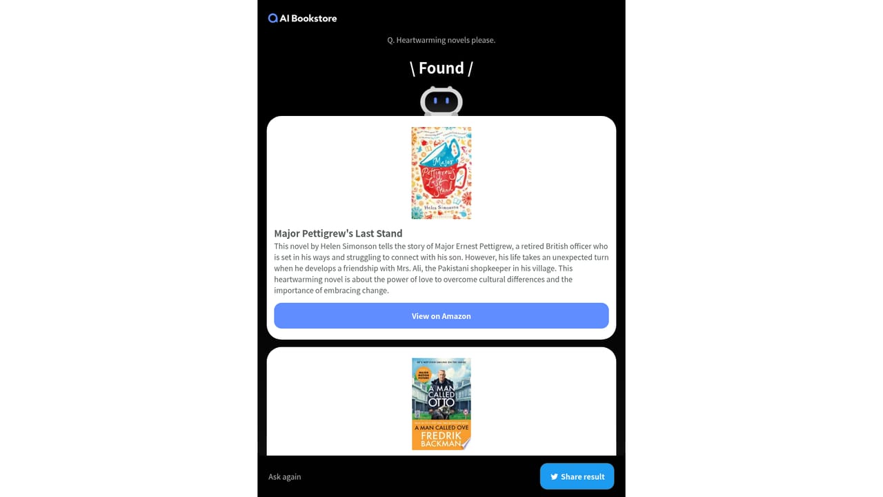 AI Bookstore — Try a mood based query for contrast