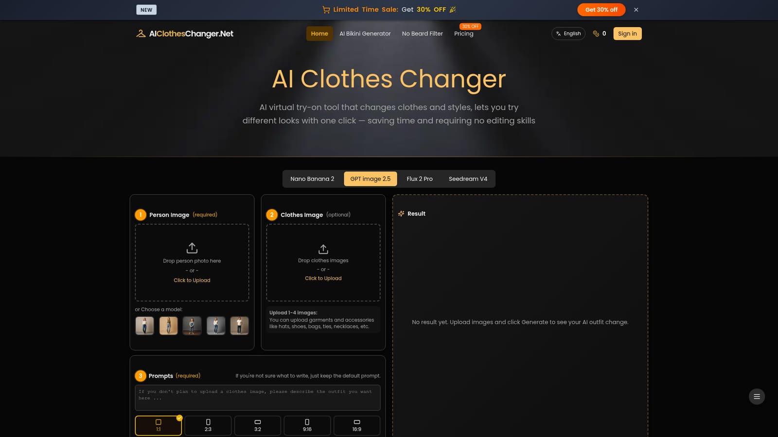AI Clothes Changer.net — Choose a person photo