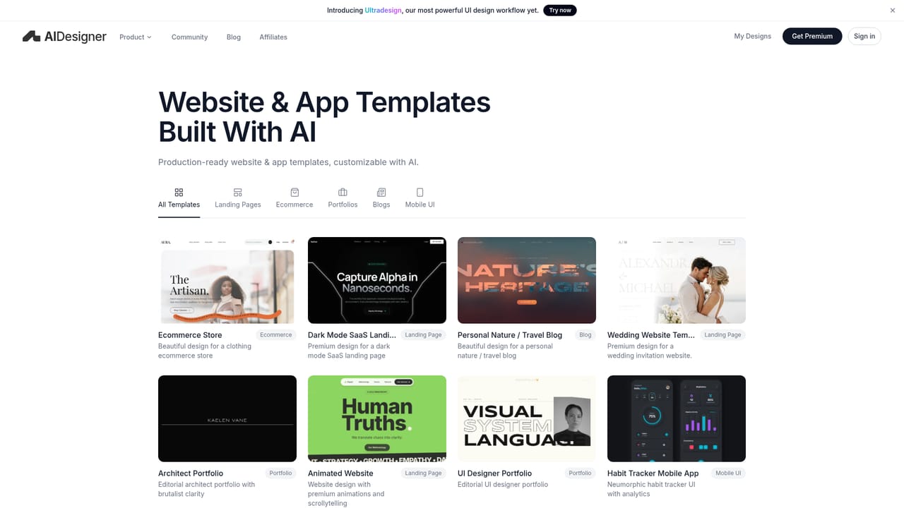 AI Designer — Or start from a template