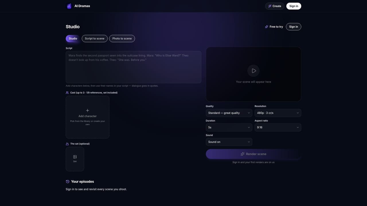 AI Dramas — Sign in and claim starter credits