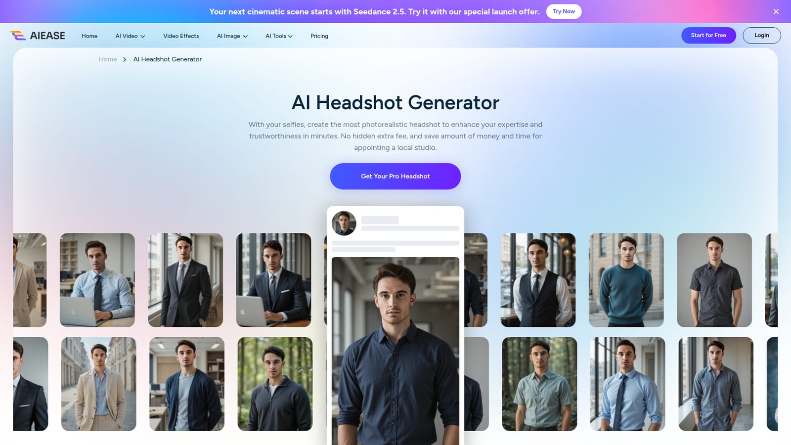 AI Ease — Open the headshot generator page