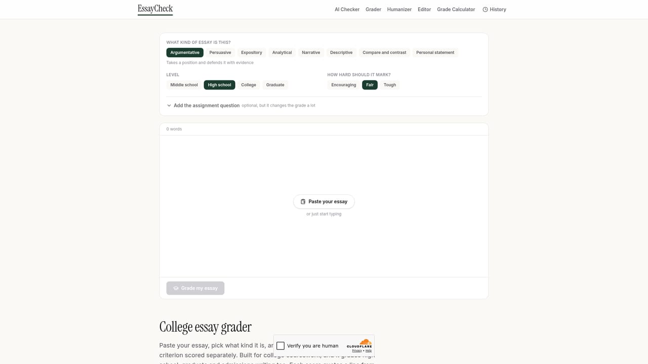 AI Essay Checker — Review the grade and the top priority fix