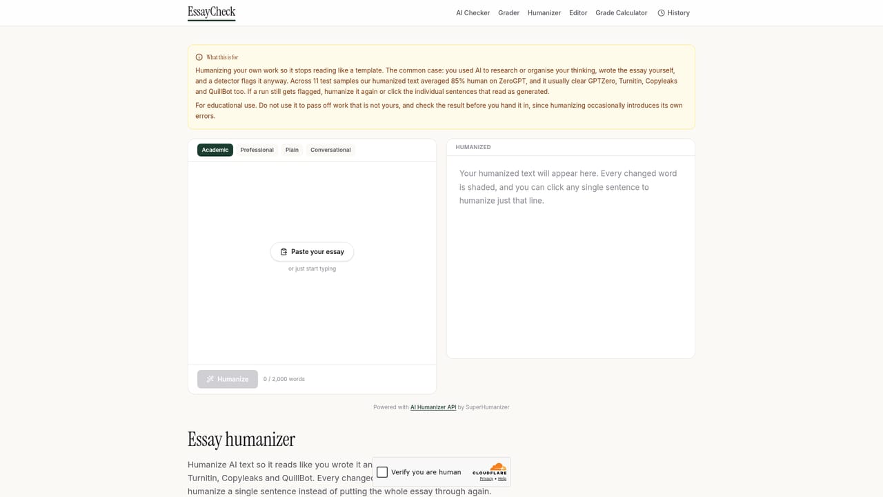 AI Essay Checker — Rewrite stubborn passages or humanize the text