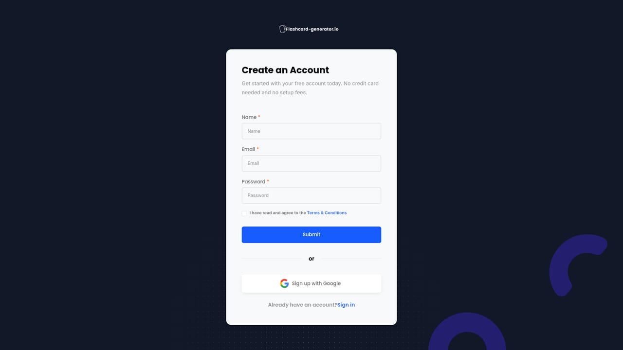AI Flashcard Generator — Create an account if needed