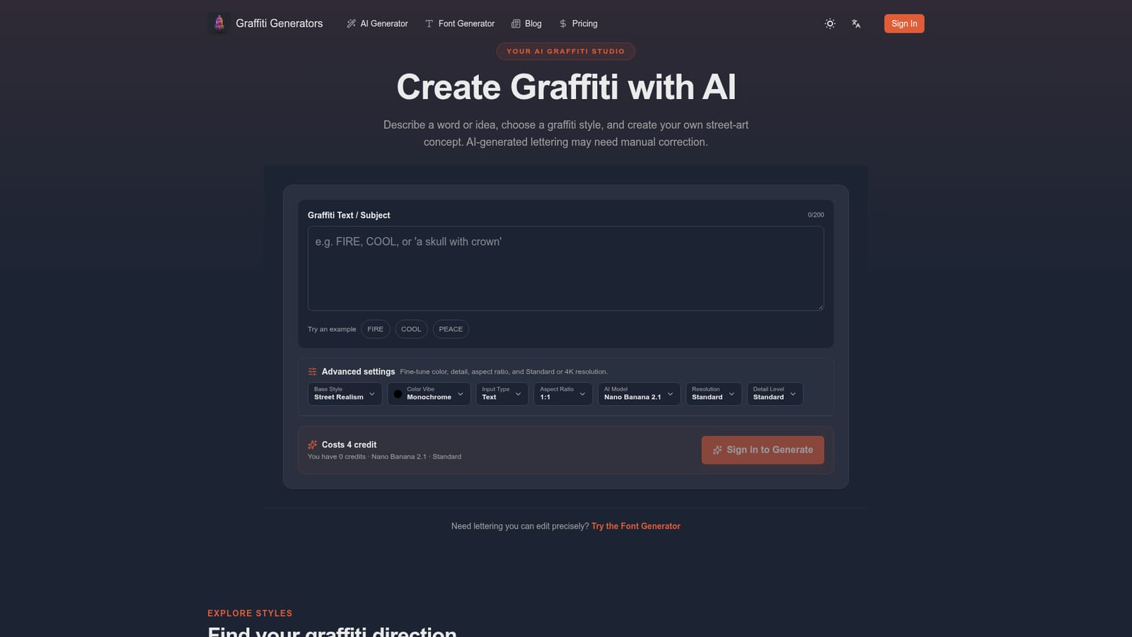 AI Graffiti Generator — Enter a word or subject
