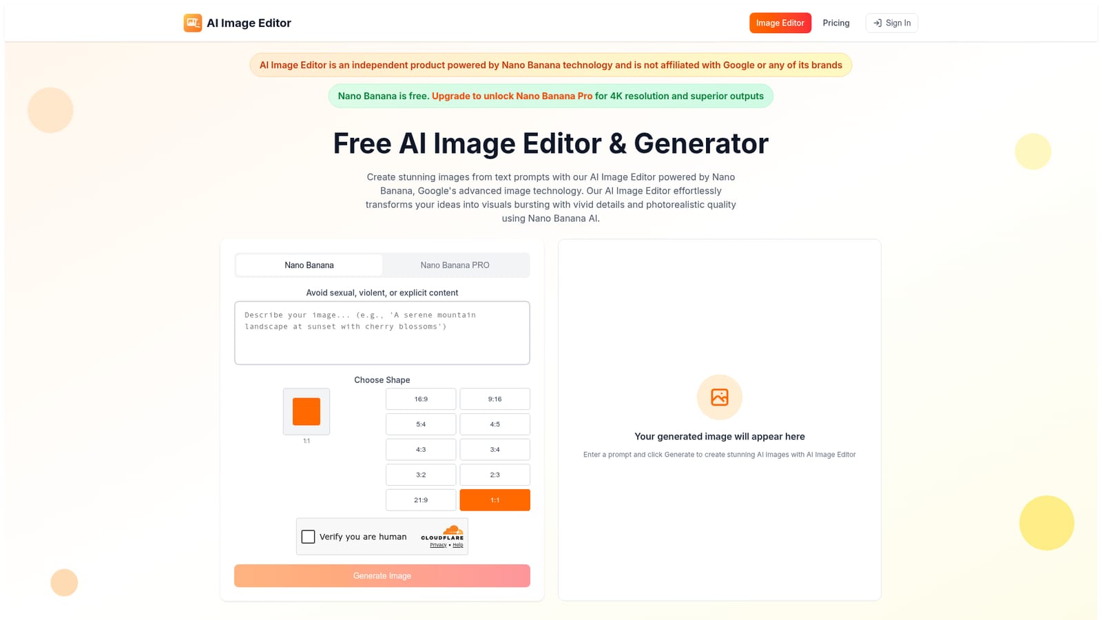 AI Image Editor — Open the generator