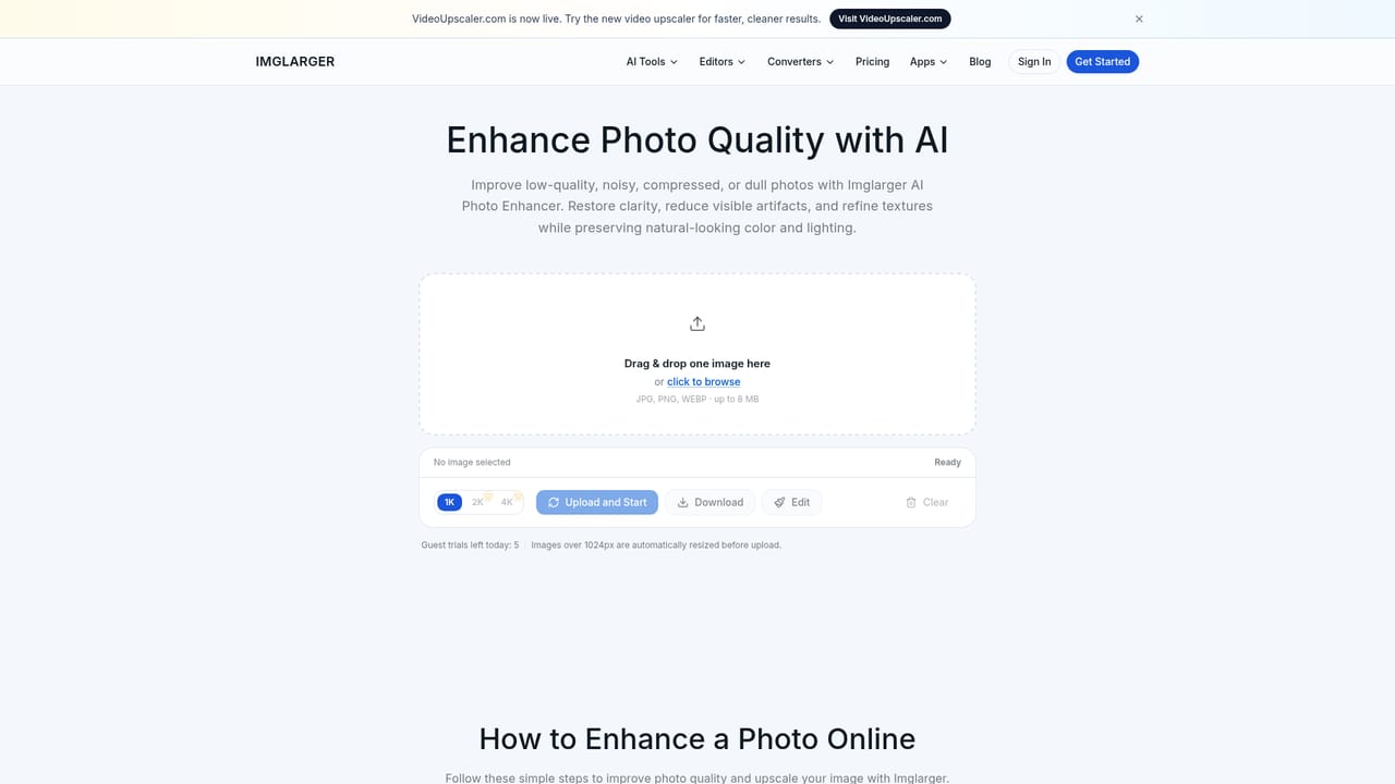 AI Image Enlarger — Compare before and after, then download