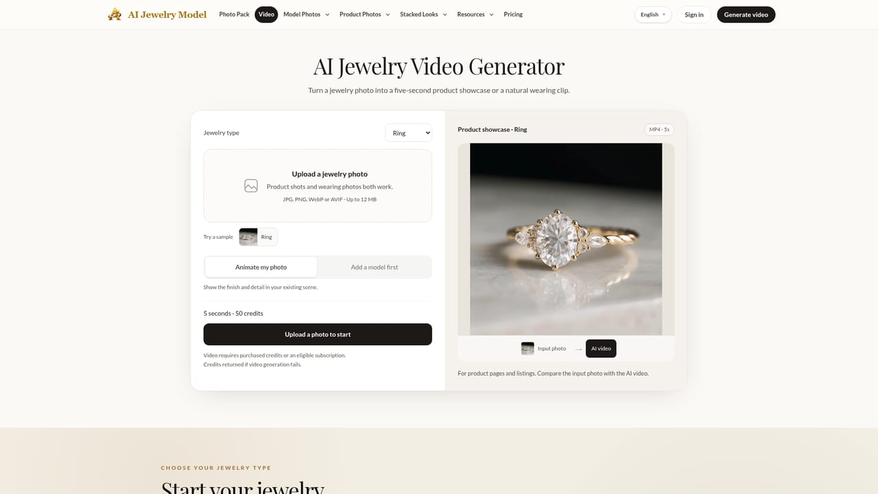 AI Jewelry Model — Turn images into short videos