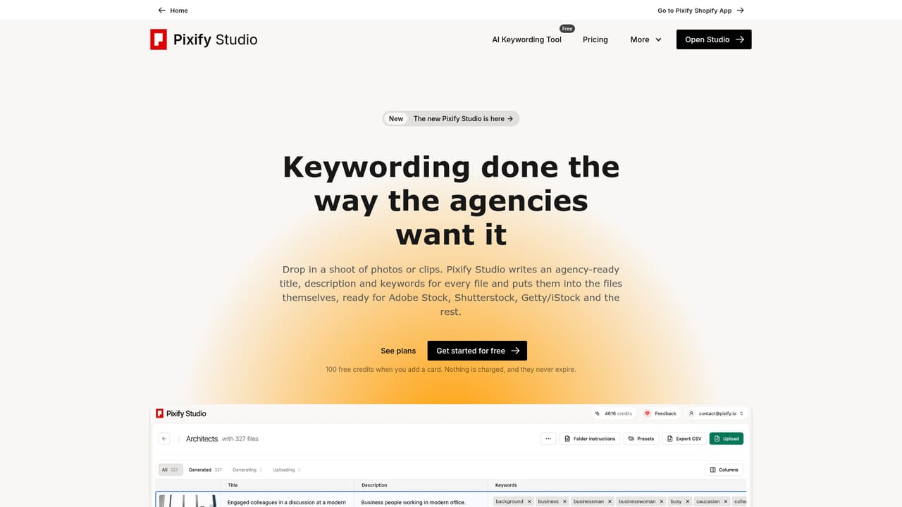 AI Keywording Tool — Move to Studio for batch work and exports