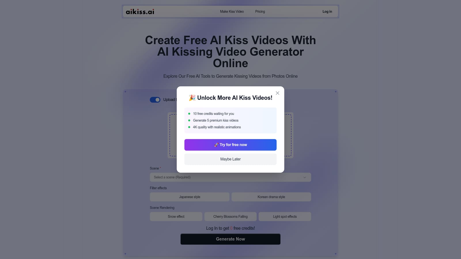 AI Kiss Video Generator — Open the generator and add your first photo