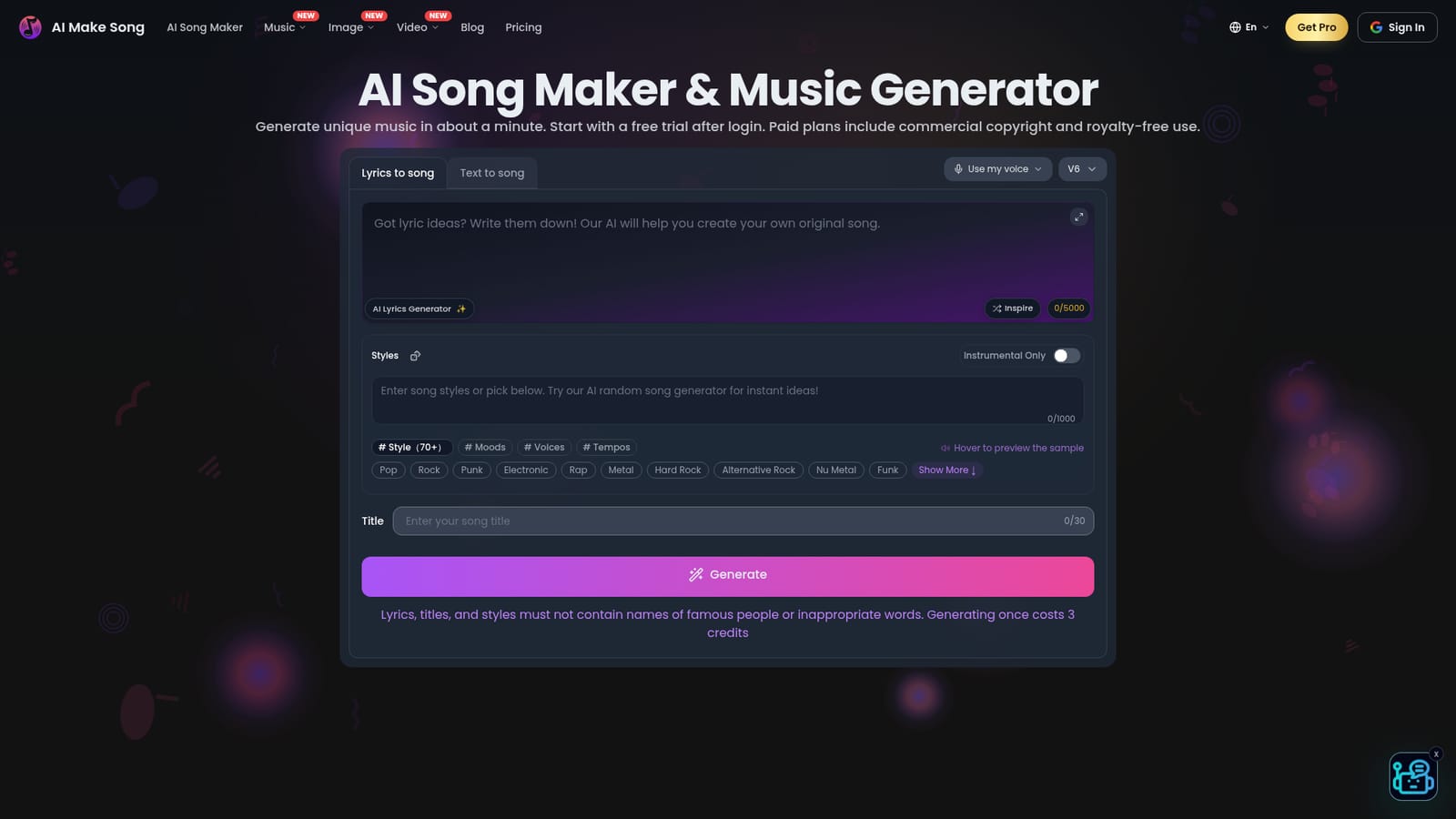 AI Make Song.com — Create an account and start the free trial