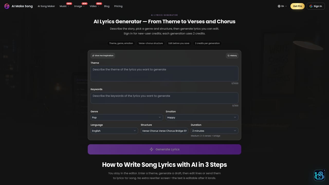 AI Make Song.com — Write or generate the lyrics