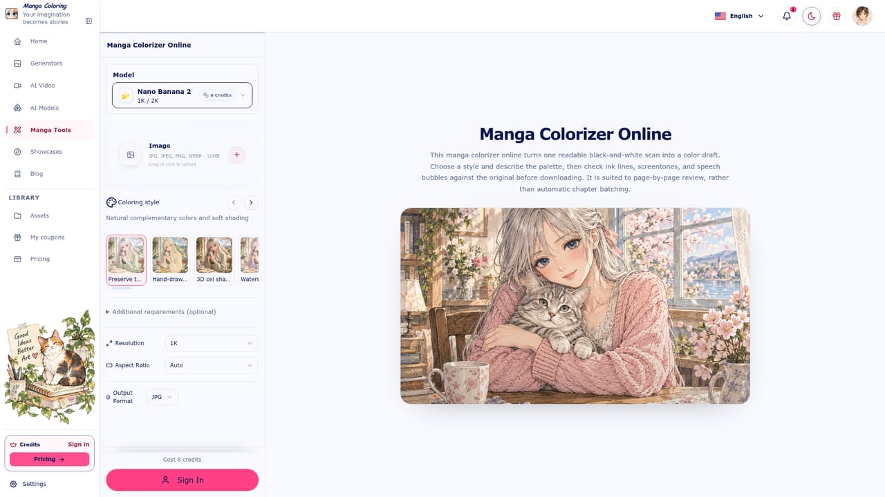 AI Manga Colorizer — Open the colorizer