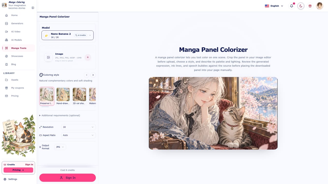 AI Manga Colorizer — Upload one clean page