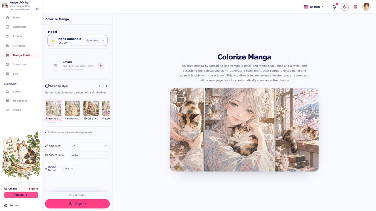 AI Manga Colorizer — Choose a coloring style